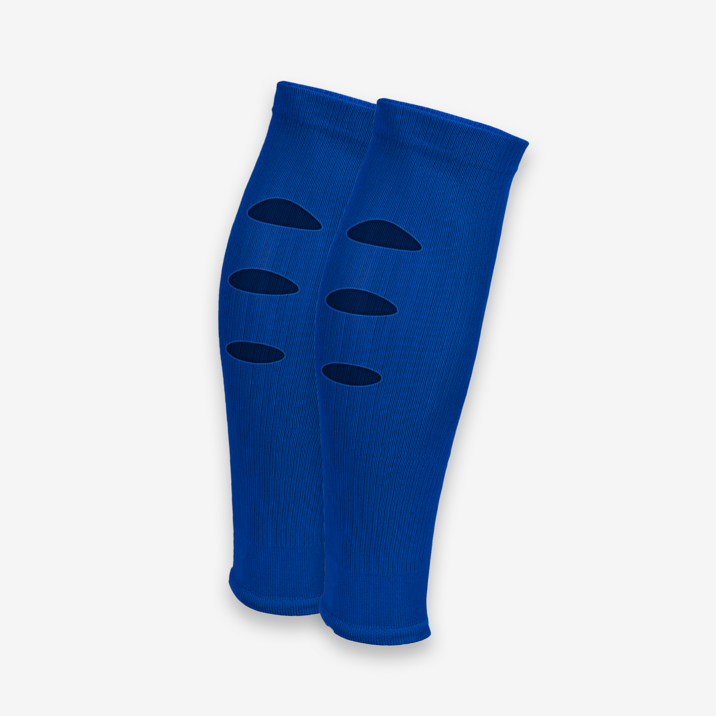 Chaussettes-a-trous-football, Manchons de football, precut socks ou jambières, couleur bleu, portées sur terrain de football | Game Changer