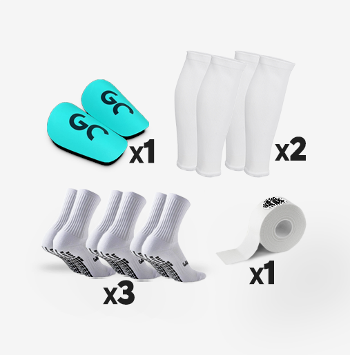 Pack Game Changer 3 paires de chaussettes antidérapantes + mini protège-tibias + 2 chaussettes coupées football + 1 Tape/Strap | Game Changer