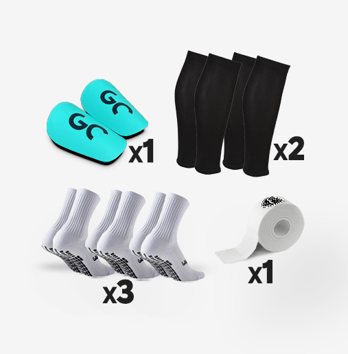 Pack Game Changer 3 paires de chaussettes antidérapantes + mini protège-tibias + 2 chaussettes coupées football + 1 Tape/Strap | Game Changer