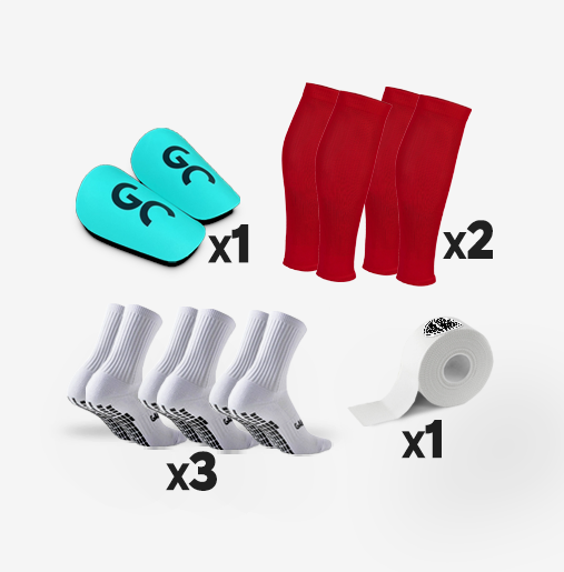 Pack Game Changer 3 paires de chaussettes antidérapantes + mini protège-tibias + 2 chaussettes coupées football + 1 Tape/Strap | Game Changer