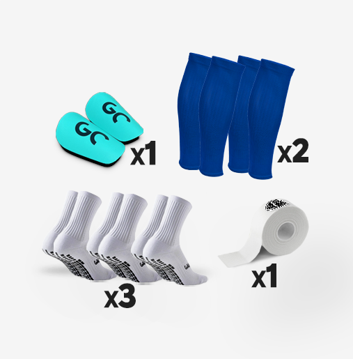 Pack Game Changer 3 paires de chaussettes antidérapantes + mini protège-tibias + 2 chaussettes coupées football + 1 Tape/Strap | Game Changer