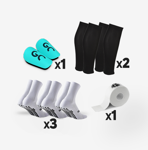 Pack Game Changer 3 paires de chaussettes antidérapantes + mini protège-tibias + 2 chaussettes coupées football + 1 Tape/Strap | Game Changer