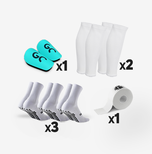 Pack Game Changer 3 paires de chaussettes antidérapantes + mini protège-tibias + 2 chaussettes coupées football + 1 Tape/Strap | Game Changer